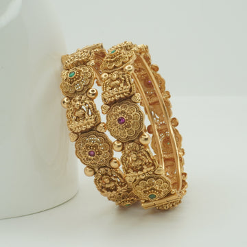Handcrafted Indian Temple Lakshmi Gold Plated Bangles Pair | Ethnic Bridal Jewelry Gift for Women