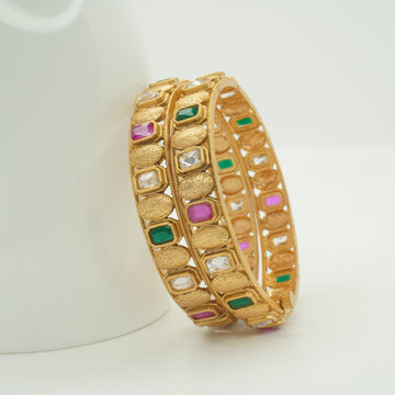 Trending Traditional Gold Plated Kundan Bangles Luxury Wedding Collection for Women