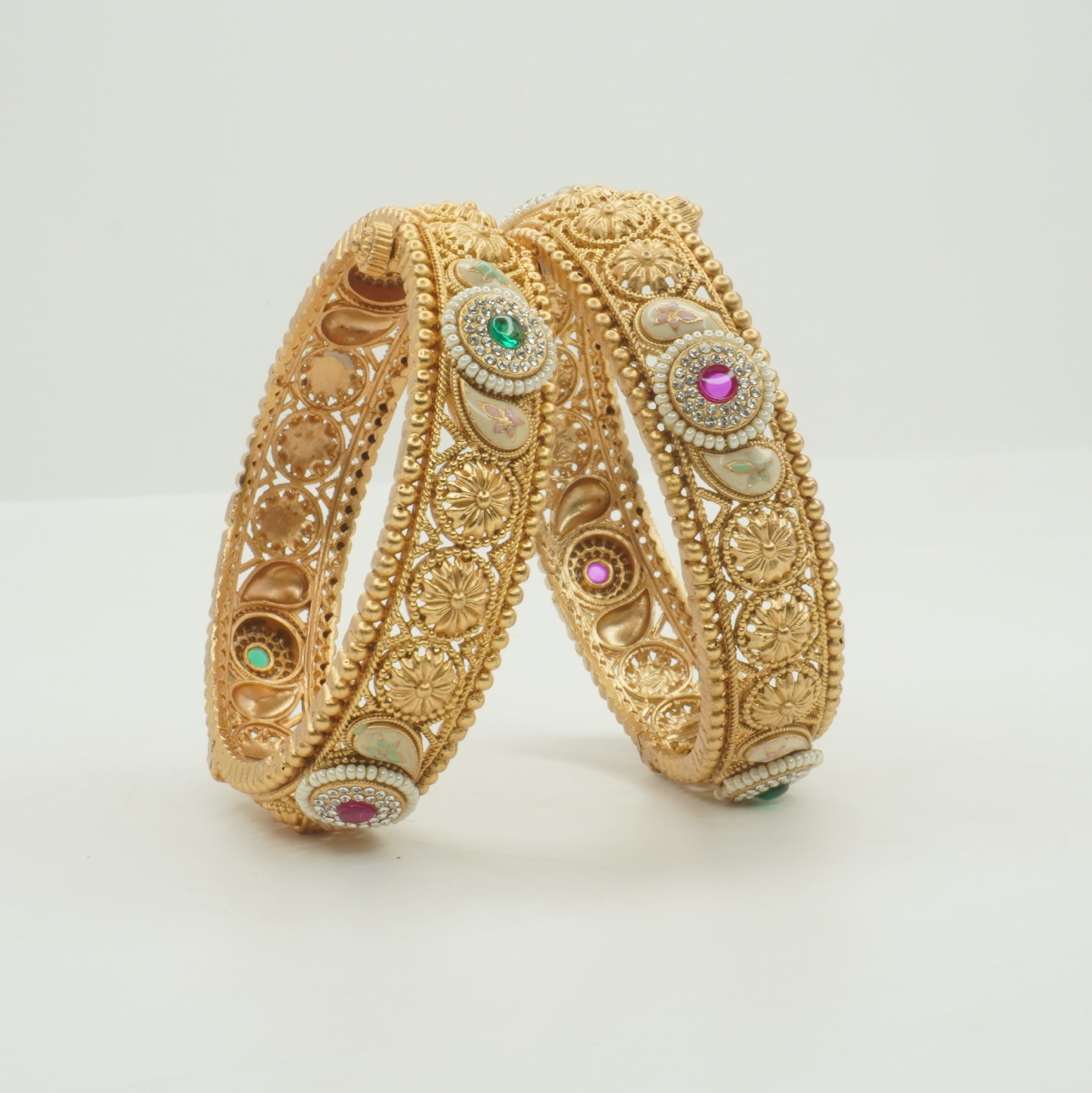 Traditional Gold Plated Meenakari Kangan Bangles Pair for Women – Bridal Wedding Jewelry