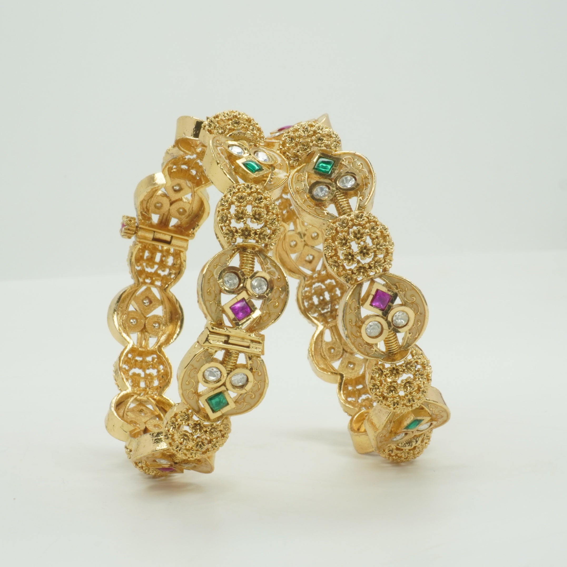 Trending Gold Plated Designer Bangles – Multicolor Stone Traditional Kangan Pair for Women