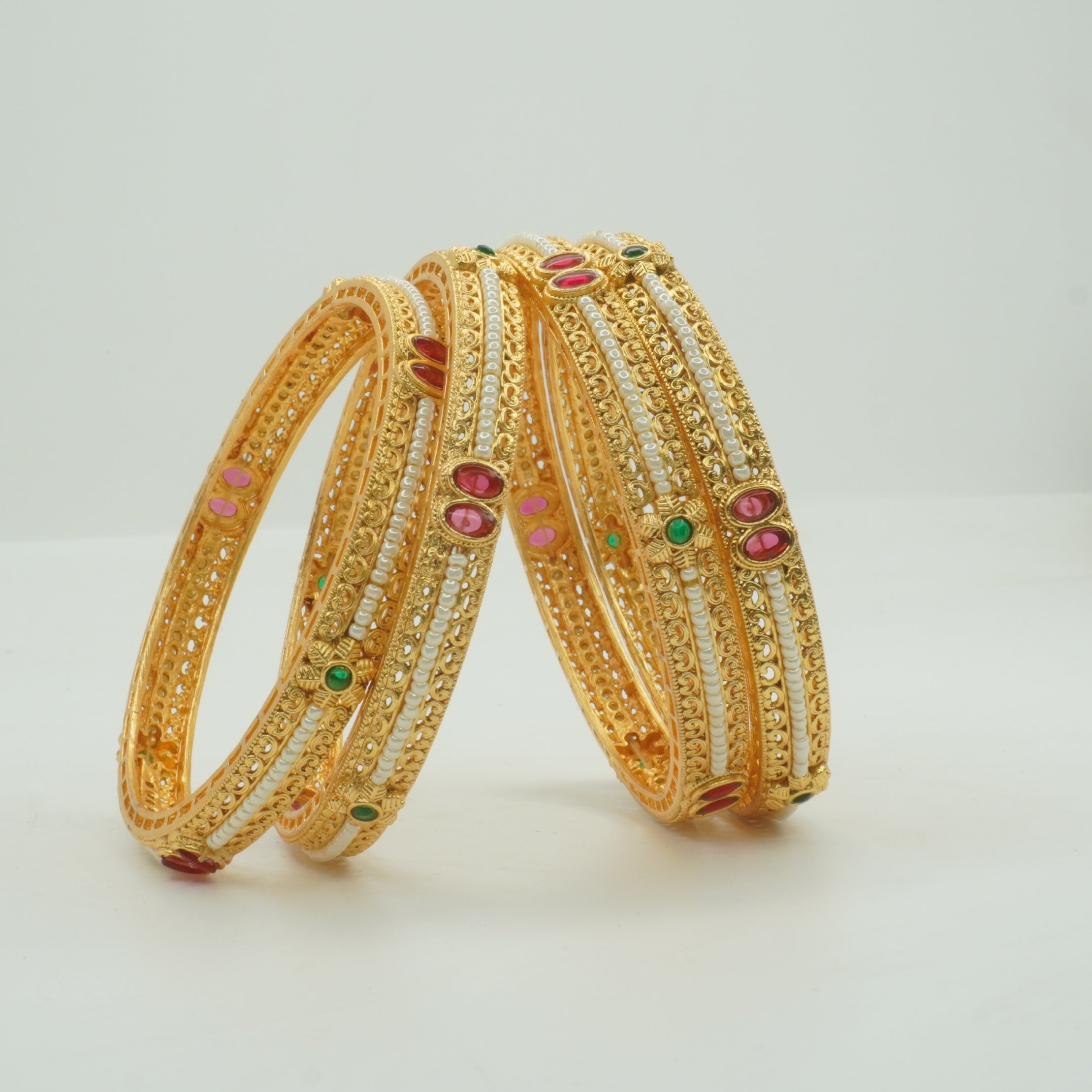 Latest Gold Plated Traditional Pearl Bangles Pair for Women Bridal Kangan Wedding Wear