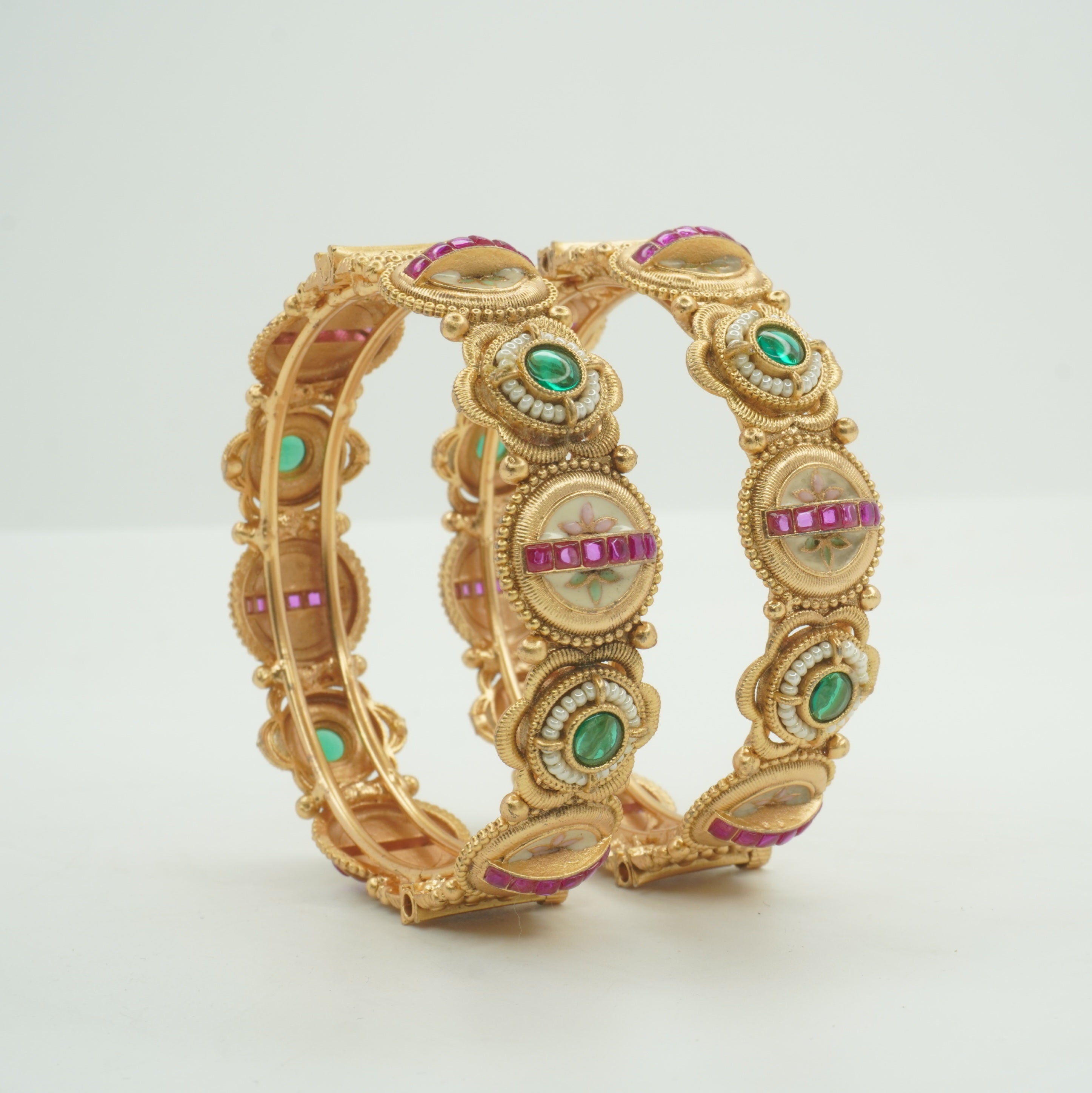 Latest Gold Plated Floral Kangan for Women – Traditional Wedding Party Wear Bangles Pair