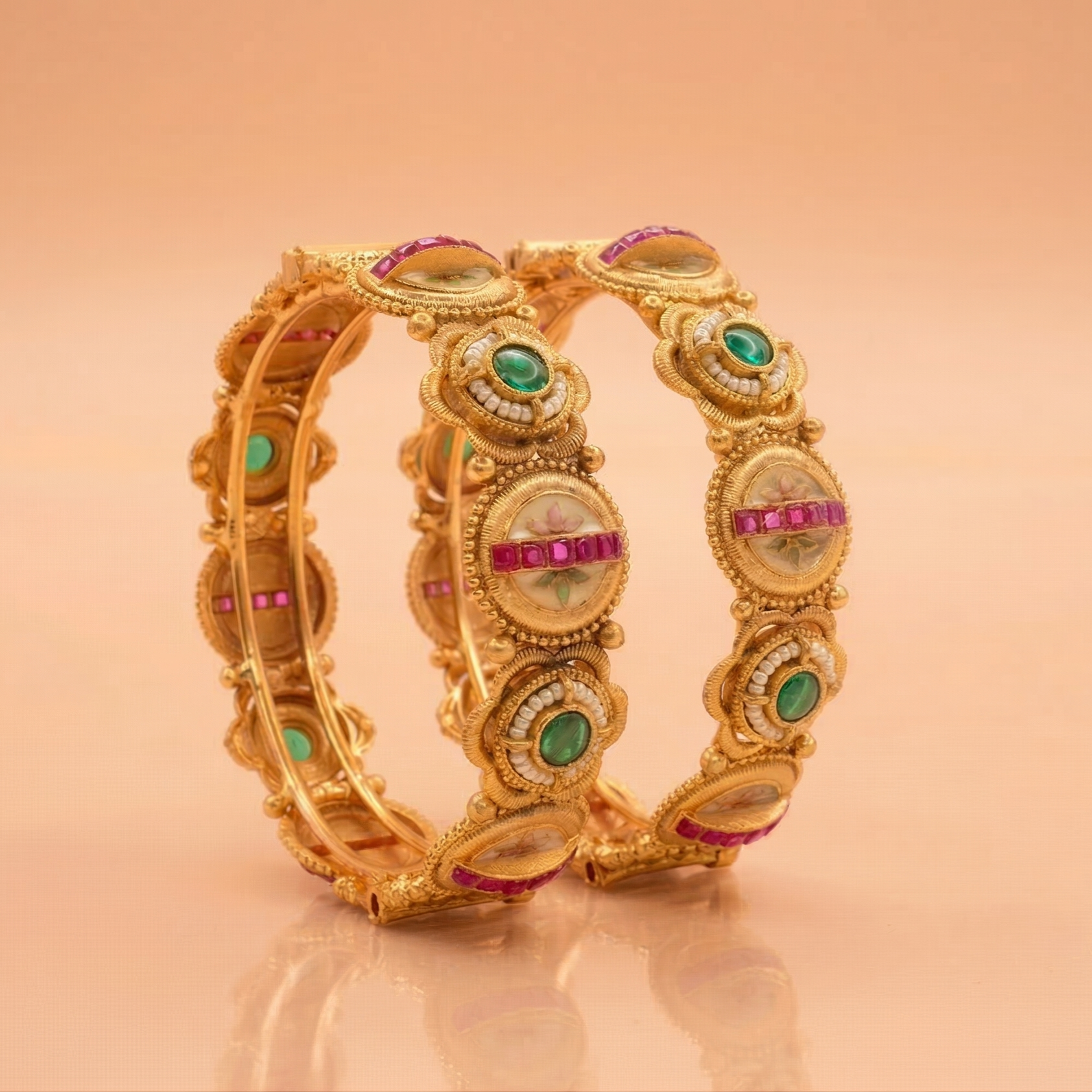 Latest Gold Plated Floral Kangan for Women – Traditional Wedding Party Wear Bangles Pair