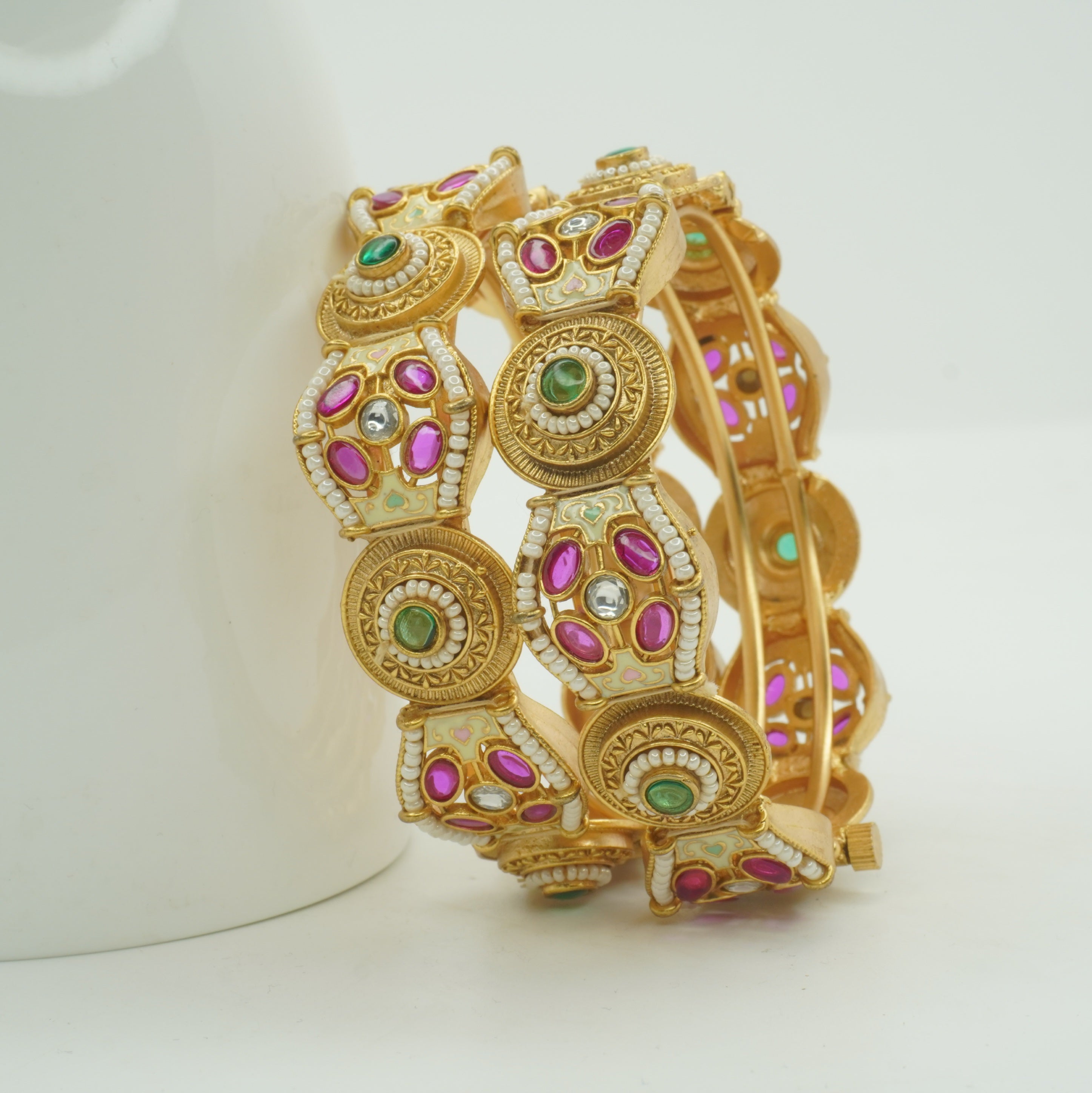 Bridal Gold Plated Kundan Meenakari Kangan Bangles Pair for Women – Indian Wedding Jewelry