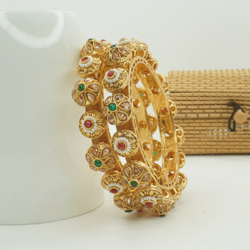 Latest Designer Kundan Kangan Pair Gold Plated Traditional Bangles for Women Wedding Festival Party Wear