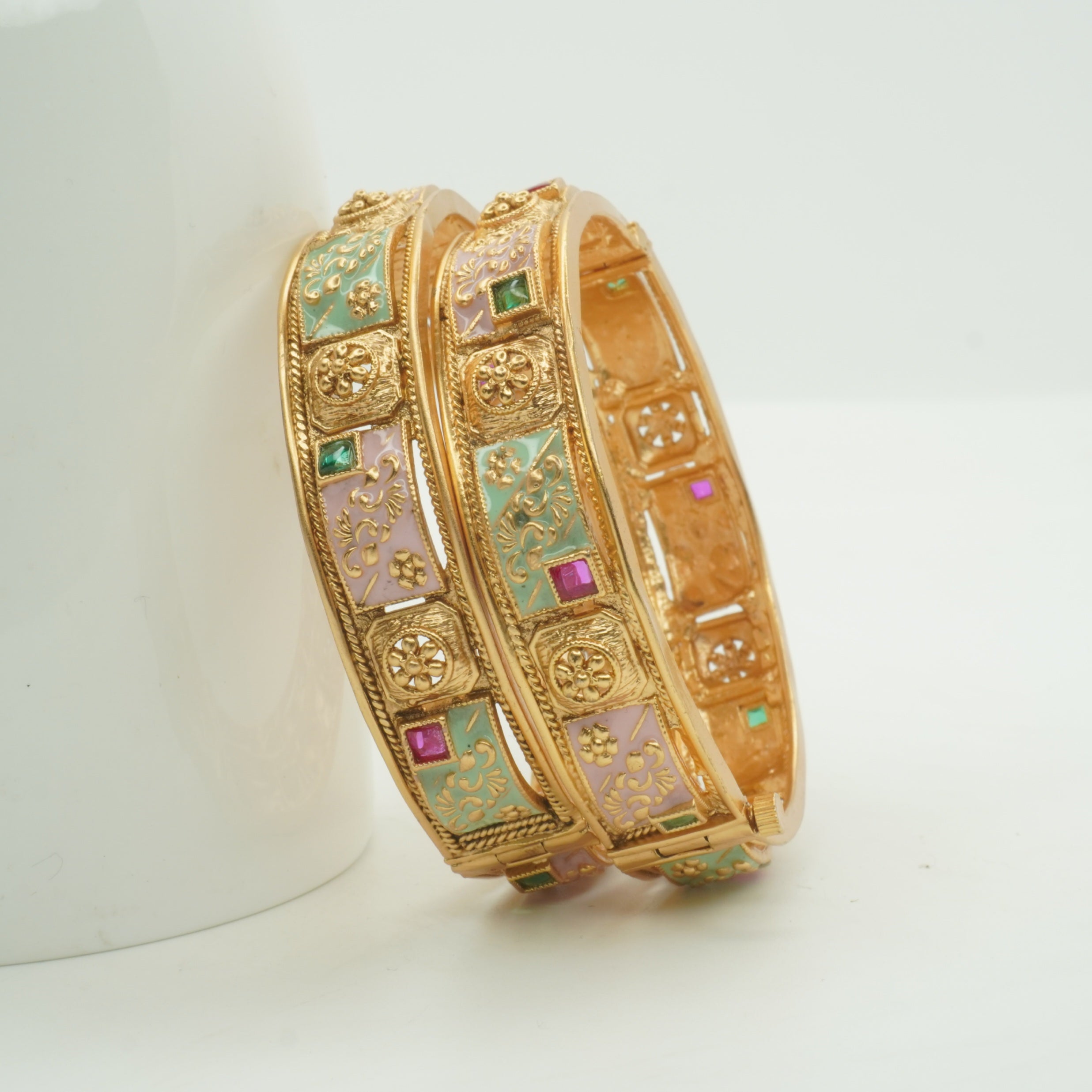 Trending Luxury Gold Plated Meenakari Bangles Pair for Bridal & Festive Look