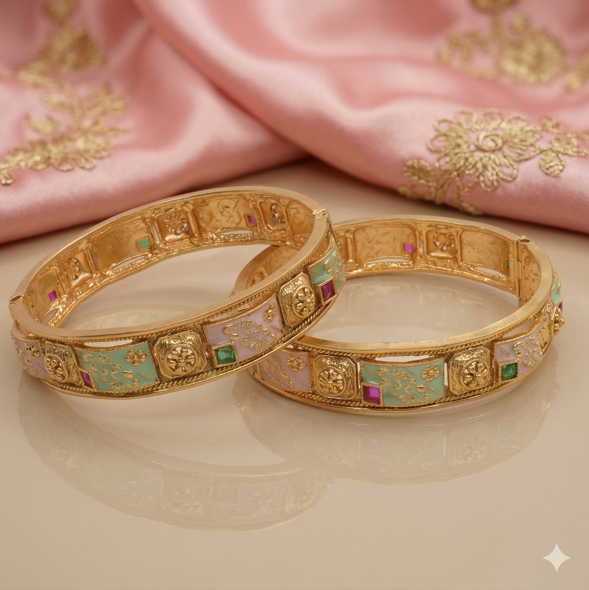 Trending Luxury Gold Plated Meenakari Bangles Pair for Bridal & Festive Look