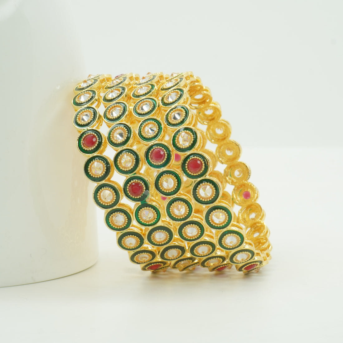 Latest Gold Plated Green Meenakari Kangan Bangles Set for Women Wedding Party Wear