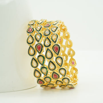 Luxury Gold Plated Kundan Leaf Bangles for Women Trending Bridal Ethnic Party Wear Jewelry