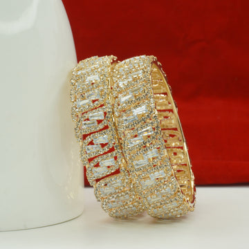 Designer Bridal Gold Plated American Diamond Kangan Bangles Pair for Wedding & Reception