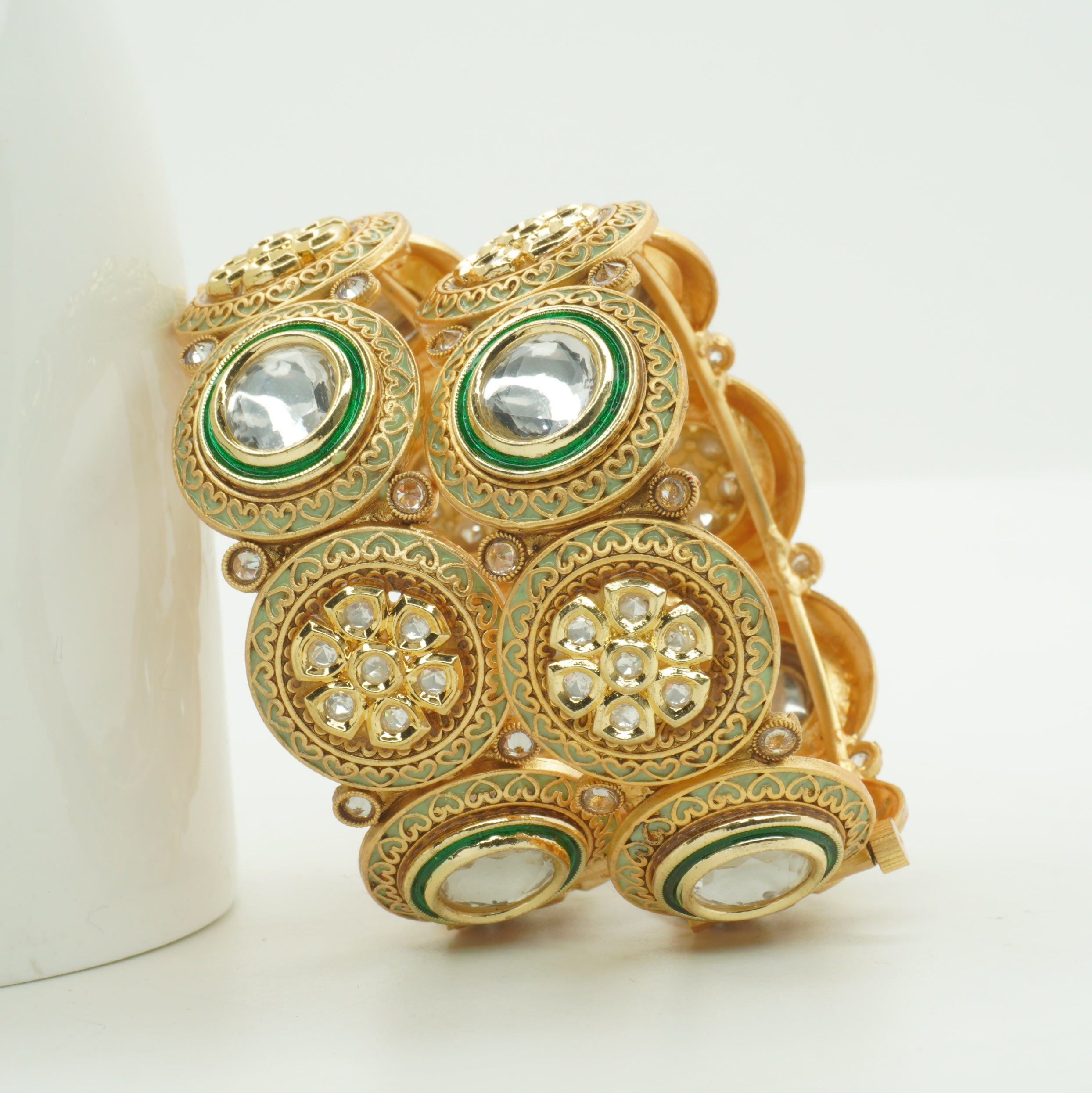 Handcrafted Indian Gold Plated Kundan Meenakari Bridal Bangles Pair Traditional Jewelry