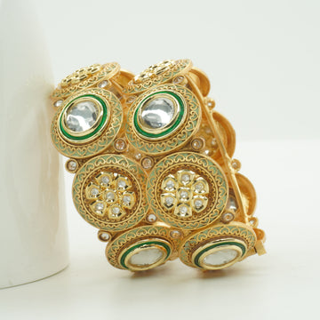 Handcrafted Indian Gold Plated Kundan Meenakari Bridal Bangles Pair Traditional Jewelry