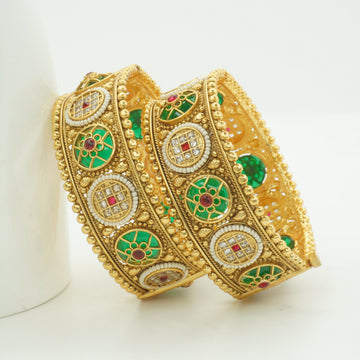 Gold Plated Meenakari Kundan Bangles Pair for Women – Traditional Bridal Wedding Jewelry