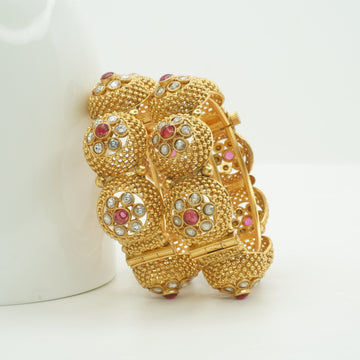 Premium Bridal Gold Plated Ruby Stone Kangan Bangles for Women Luxury Ethnic Party Wear