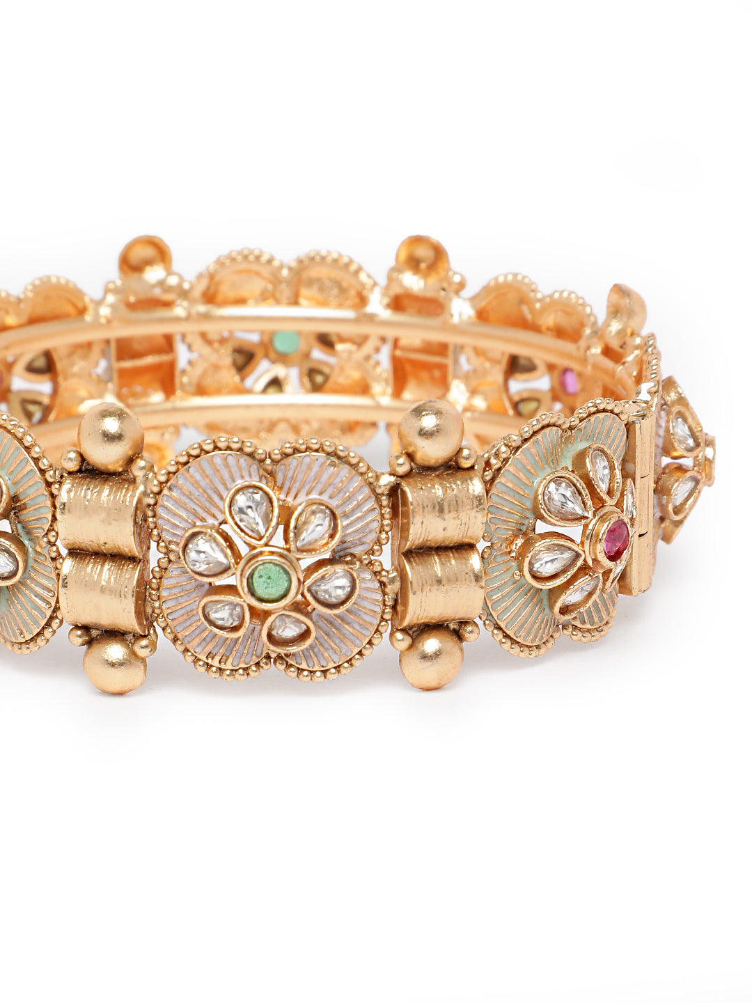 Traditional Bridal Kundan Meenakari Openable Kangan Pair Gold Plated Wedding Bangles for Women