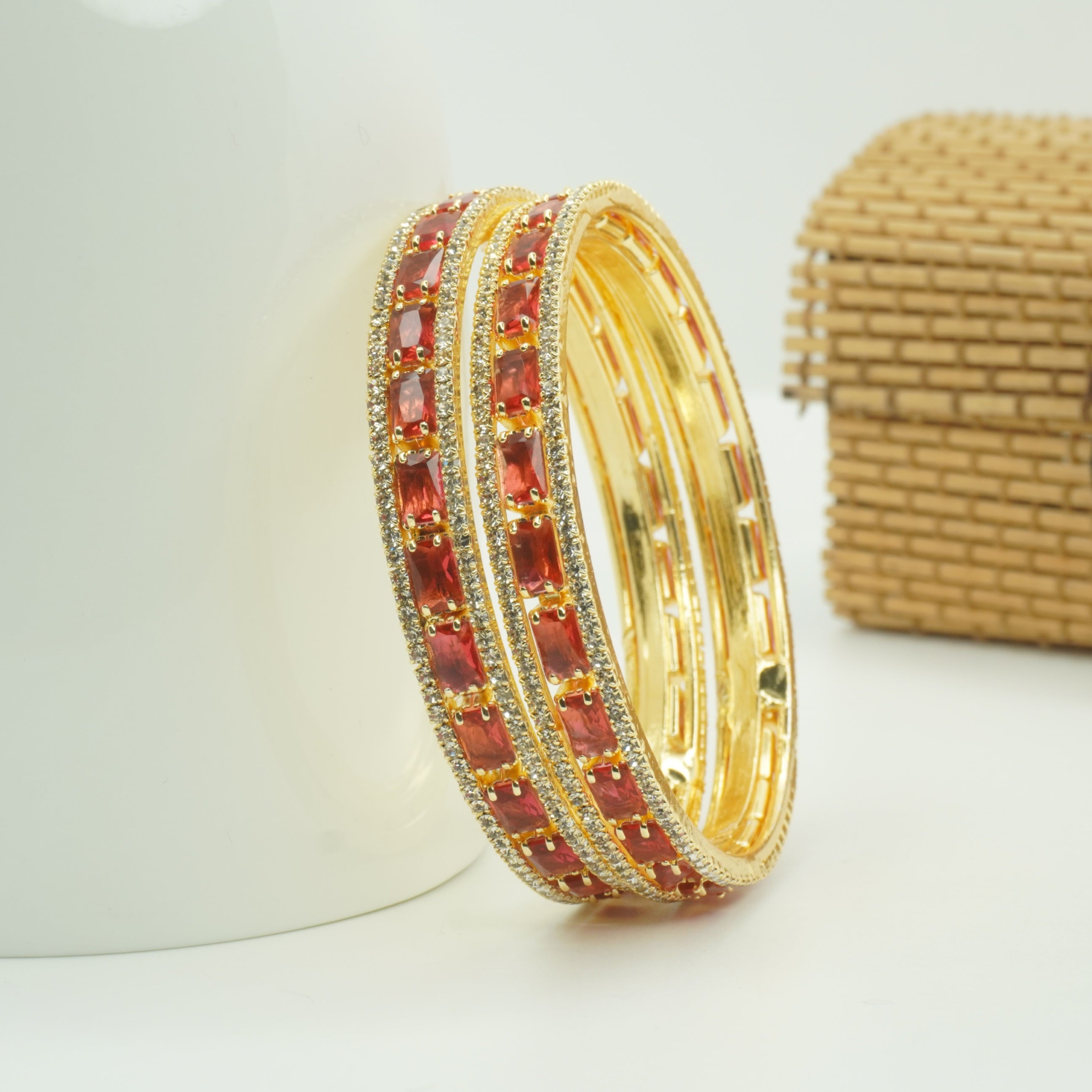 Latest Gold Plated Ruby Stone Designer Bangles Pair for Women Traditional Bridal Party Wear