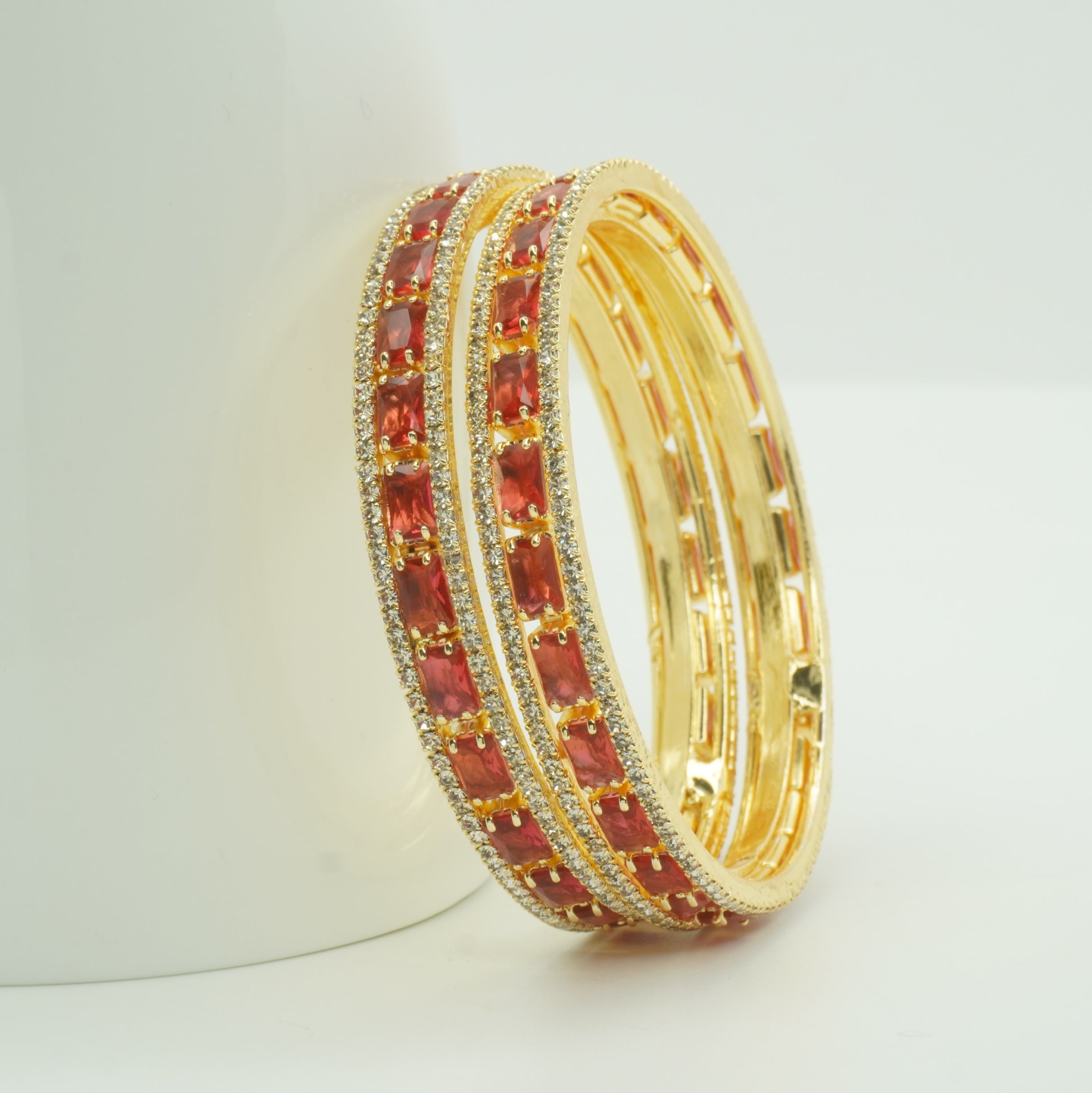 Latest Gold Plated Ruby Stone Designer Bangles Pair for Women Traditional Bridal Party Wear