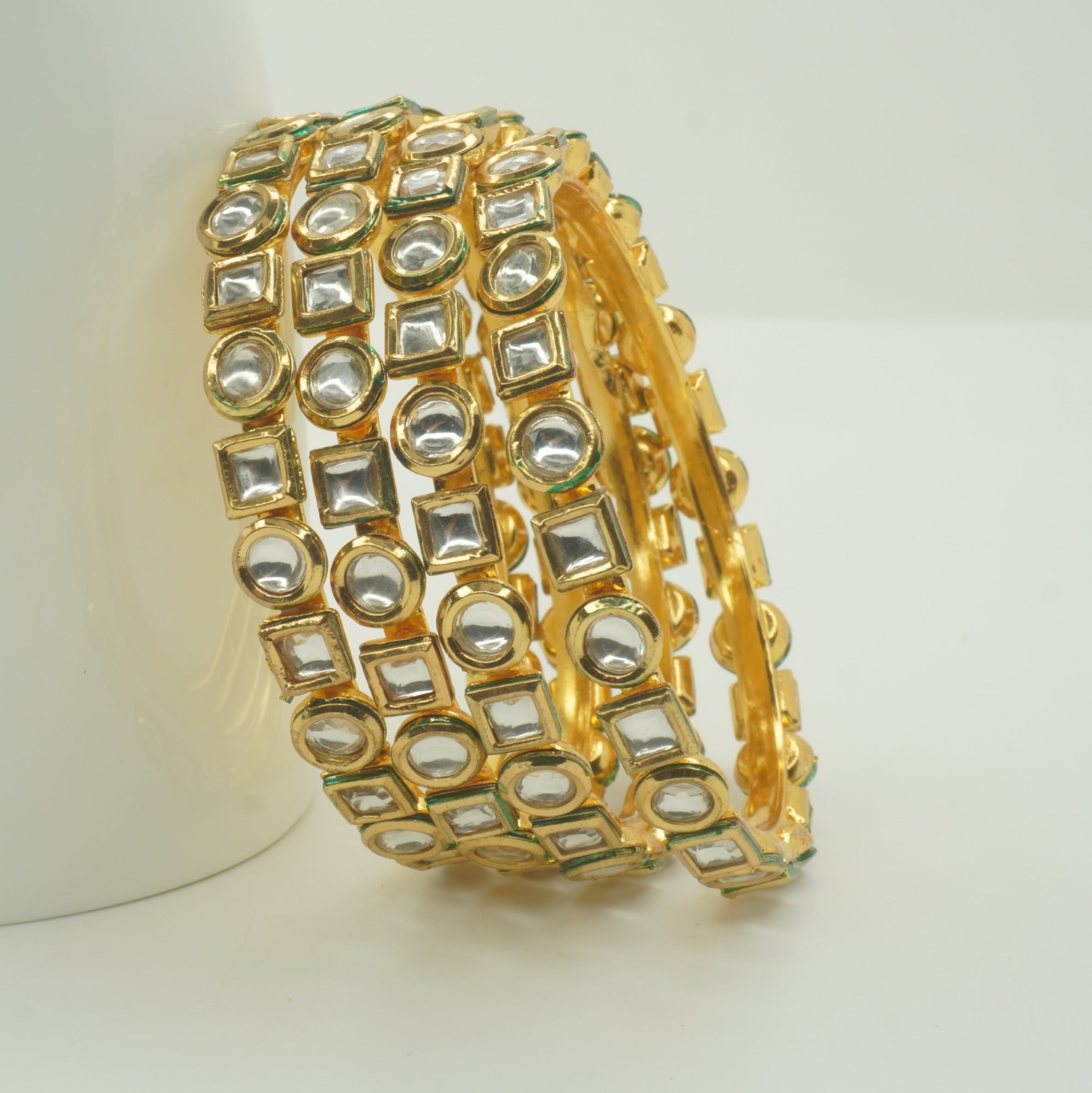 Premium Gold Plated Kundan Mirror Bangles Set | Indian Bridal Wedding Ethnic Jewelry Gift for Women