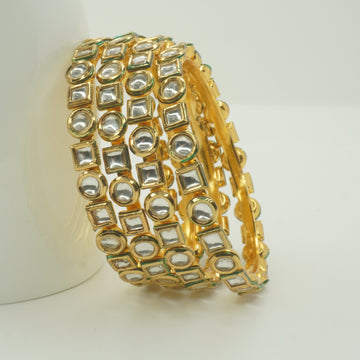 Premium Gold Plated Kundan Mirror Bangles Set | Indian Bridal Wedding Ethnic Jewelry Gift for Women