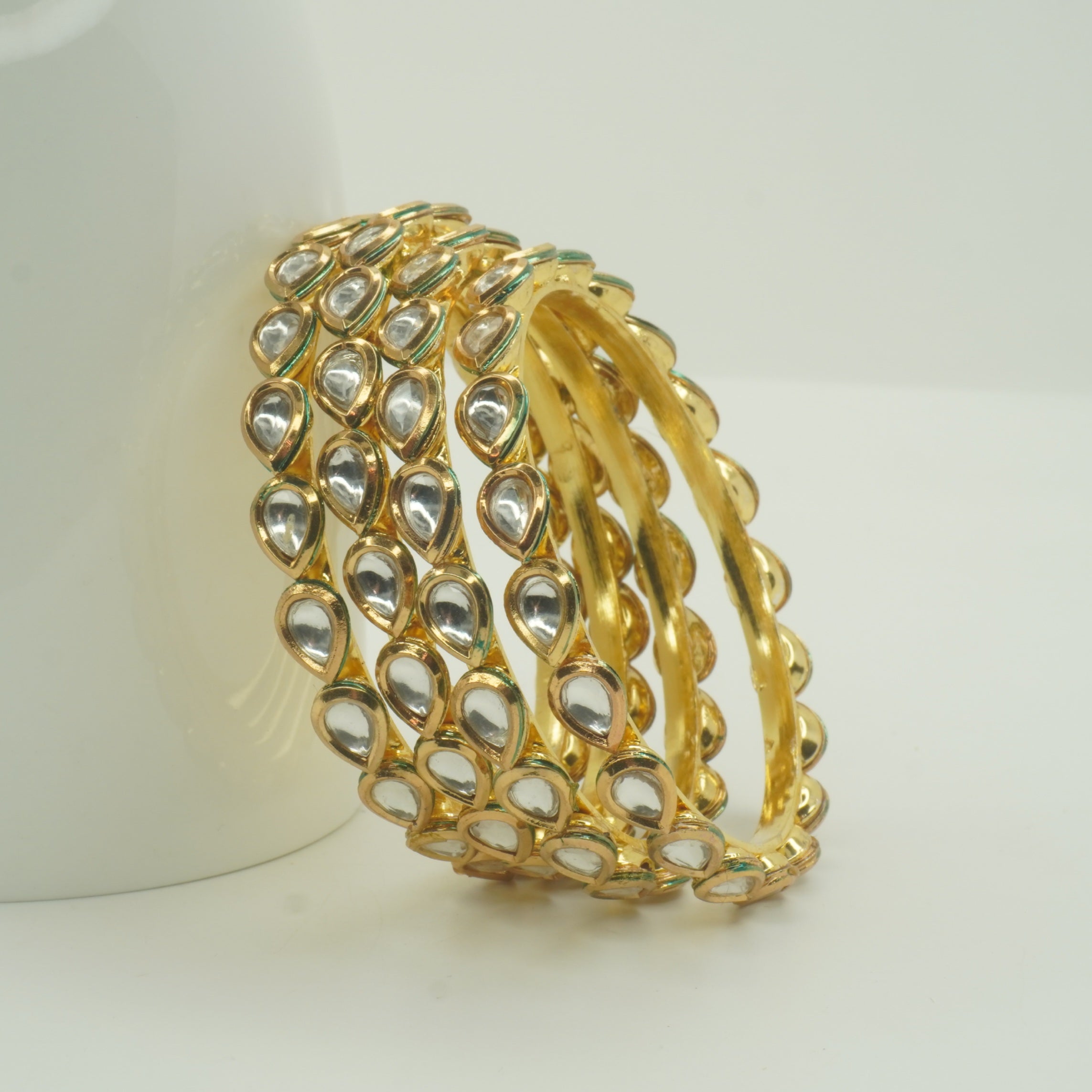 Luxury Designer Gold Kundan Bangles Set Elegant Indian Wedding Jewellery for Women