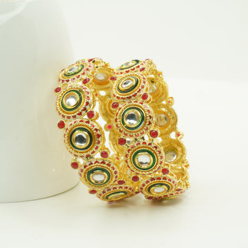 Premium Gold Plated Kundan Mirror Bangles Pair for Women Wedding Bridal Ethnic Party Wear