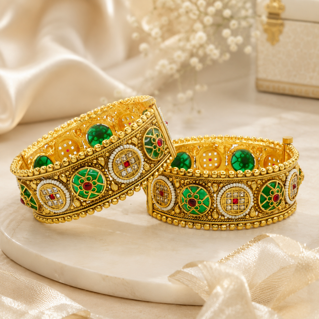 Gold Plated Meenakari Kundan Bangles Pair for Women – Traditional Bridal Wedding Jewelry
