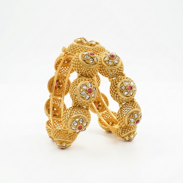 Designer Gold Plated Kundan Floral Openable Kangan Pair for Women Traditional Bridal Wedding Party Wear Bangles