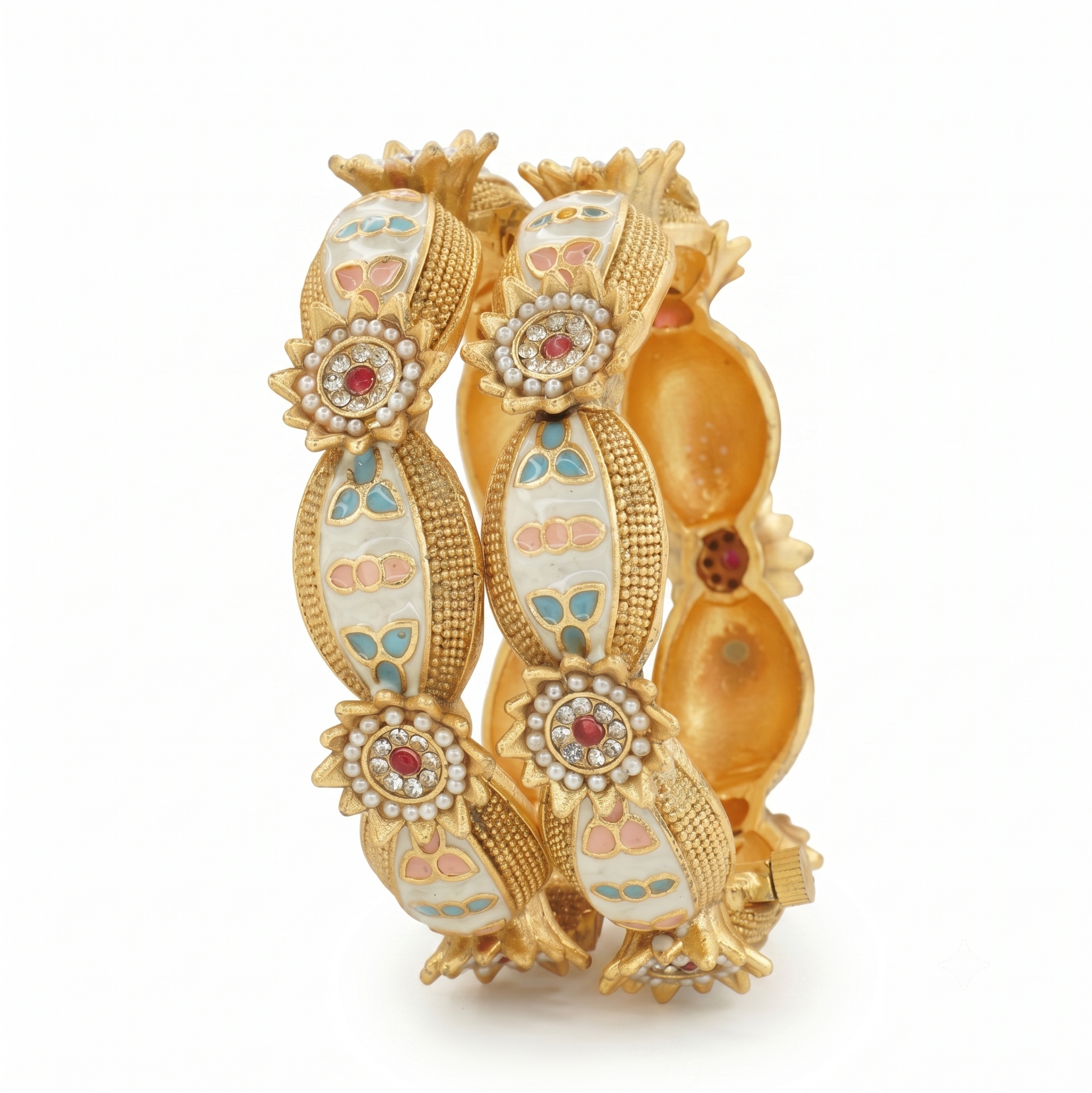 Premium Gold Plated Meenakari Kangan Bangles Pair for Women Traditional Wedding Bridal Party Wear