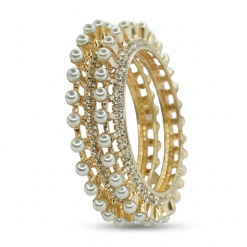 Traditional Bridal Gold Plated Pearl AD Kangan Pair for Women Indian Wedding Bangles