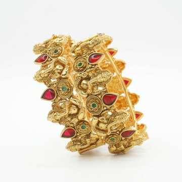 Latest Temple Ganesha Gold Plated Kangan Pair for Women Wedding Party Wear Traditional Bangles